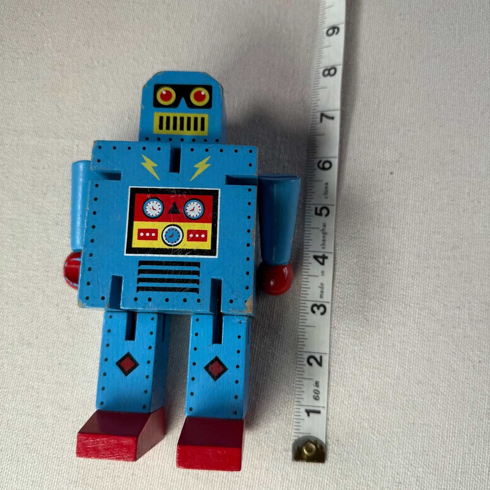 Original Toy Company Wooden Robot Blue Red Poseable Retro Toy GT304 2013 - Picture 8 of 12